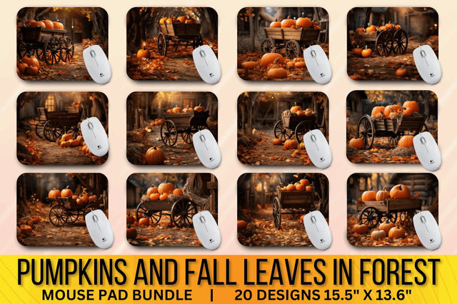 Pumpkins and fall leaves in forest Mouse pad Bundle Sublimation Regulrcrative 