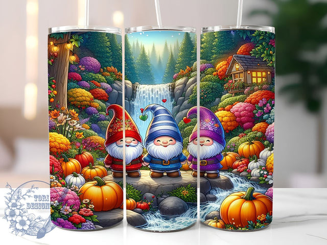 Pumpkins and Gnomes 20oz Skinny Tumbler, Autumn Gnomes Tumbler Png, Straight & Tapered Tumbler Wrap, Instant Digital Download Sublimation ToriDesigns 