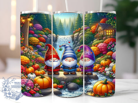 Pumpkins and Gnomes 20oz Skinny Tumbler, Autumn Gnomes Tumbler Png, Straight & Tapered Tumbler Wrap, Instant Digital Download Sublimation ToriDesigns 