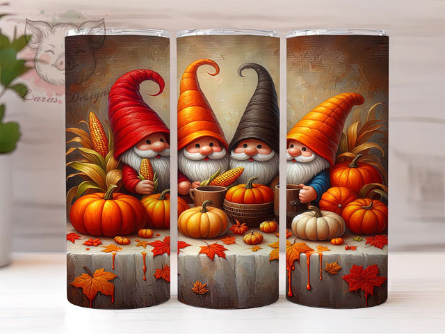 Pumpkins and Gnomes 20oz Tumbler Png, Straight & Tapered Tumbler Png, Autumn Gnomes Tumbler Png, Digital Download PNG Sublimation Lara' s Designs 