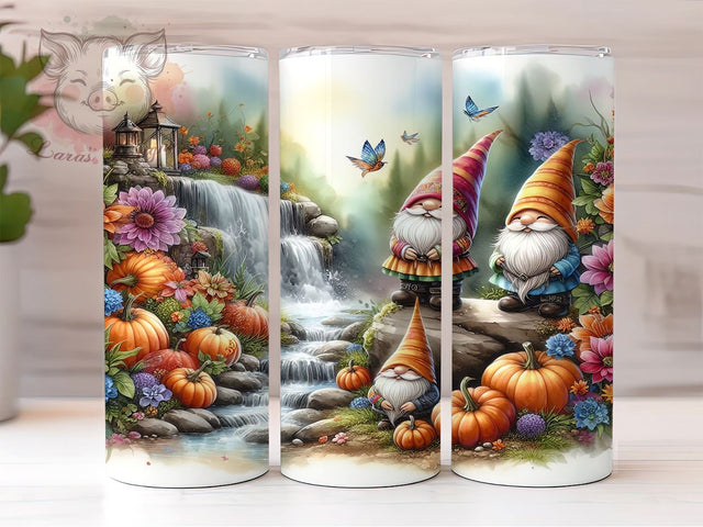 Pumpkins and Gnomes 20oz Tumbler Png, Straight & Tapered Tumbler Png, Autumn Gnomes Tumbler Png, Digital Download PNG Sublimation Lara' s Designs 
