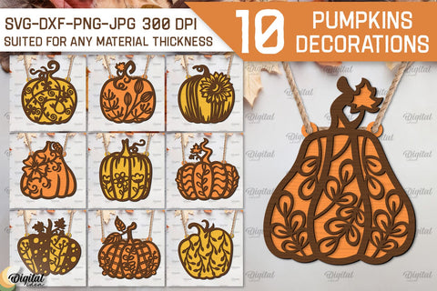 Pumpkins Decorations Laser Cut Bundle. Floral Pumpkins SVG SVG Evgenyia Guschina 