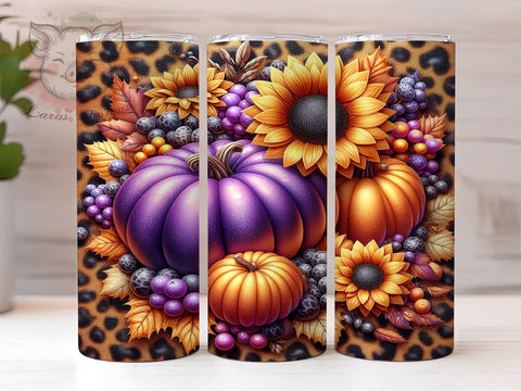 Pumpkins Fall 20 oz Skinny Tumbler Sublimation Design, Straight & Tapered Tumbler Png, Floral Fall Tumbler Png, Digital Download PNG Sublimation Lara' s Designs 