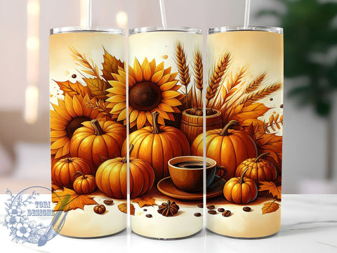 Pumpkins Fall 20oz Skinny Tumbler, Fall Tumbler Png, Straight & Tapered Tumbler Wrap, Instant Digital Download Sublimation ToriDesigns 