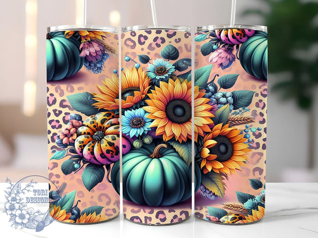 Pumpkins Fall 20oz Skinny Tumbler, Floral Fall Tumbler Png, Straight & Tapered Tumbler Wrap, Instant Digital Download Sublimation ToriDesigns 