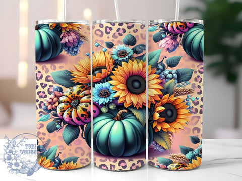Pumpkins Fall 20oz Skinny Tumbler, Floral Fall Tumbler Png, Straight & Tapered Tumbler Wrap, Instant Digital Download Sublimation ToriDesigns 