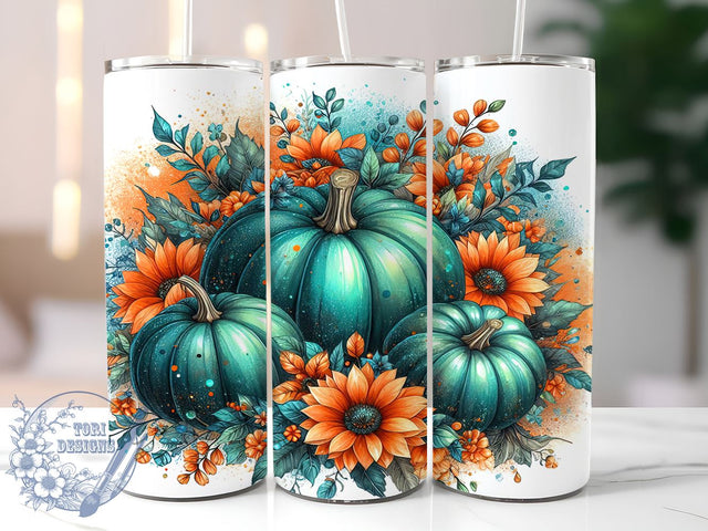 Pumpkins Fall 20oz Skinny Tumbler, Floral Fall Tumbler Png, Straight & Tapered Tumbler Wrap, Instant Digital Download Sublimation ToriDesigns 