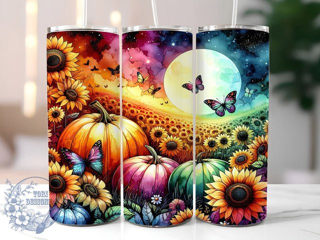 Pumpkins Fall 20oz Skinny Tumbler, Floral Fall Tumbler Png, Straight & Tapered Tumbler Wrap, Instant Digital Download Sublimation ToriDesigns 