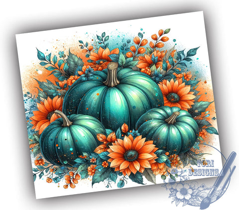 Pumpkins Fall 20oz Skinny Tumbler, Floral Fall Tumbler Png, Straight & Tapered Tumbler Wrap, Instant Digital Download Sublimation ToriDesigns 