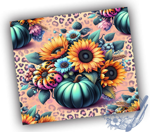 Pumpkins Fall 20oz Skinny Tumbler, Floral Fall Tumbler Png, Straight & Tapered Tumbler Wrap, Instant Digital Download Sublimation ToriDesigns 