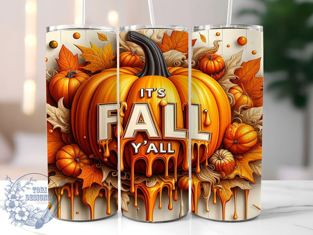 Pumpkins Fall 20oz Skinny Tumbler, It's Fall Yall Tumbler Png, Straight & Tapered Tumbler Wrap, Instant Digital Download Sublimation ToriDesigns 