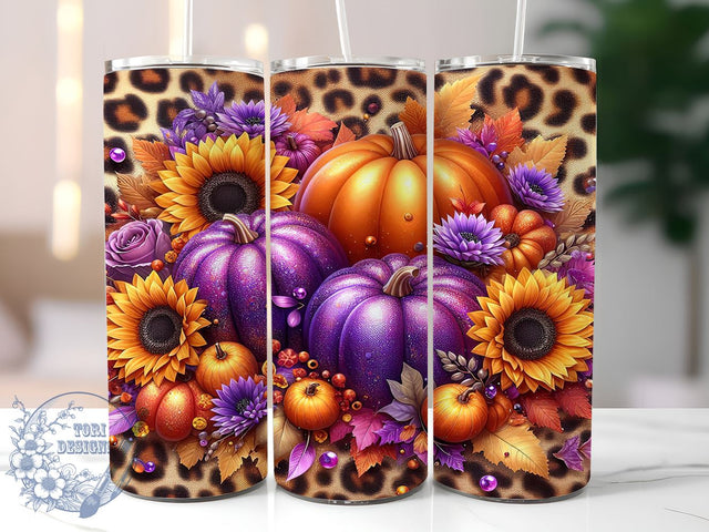 Pumpkins Fall 20oz Skinny Tumbler PNG, Floral Fall Tumbler Sublimation Wrap, Straight & Tapered Tumbler Wrap, Instant Digital Download Sublimation ToriDesigns 