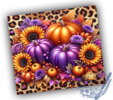Pumpkins Fall 20oz Skinny Tumbler PNG, Floral Fall Tumbler Sublimation Wrap, Straight & Tapered Tumbler Wrap, Instant Digital Download Sublimation ToriDesigns 