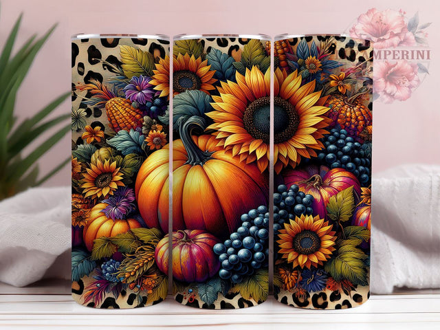 Pumpkins Fall 20oz Tumbler, Floral Fall Tumbler Png, Straight & Tapered Tumbler Wrap, Instant Digital Download Sublimation Li Zamperini 