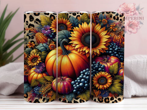 Pumpkins Fall 20oz Tumbler, Floral Fall Tumbler Png, Straight & Tapered Tumbler Wrap, Instant Digital Download Sublimation Li Zamperini 