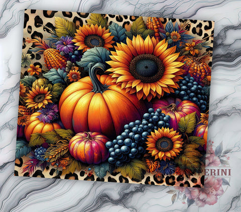 Pumpkins Fall 20oz Tumbler, Floral Fall Tumbler Png, Straight & Tapered Tumbler Wrap, Instant Digital Download Sublimation Li Zamperini 