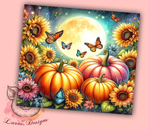 Pumpkins Fall 20oz Tumbler Png, Straight & Tapered Tumbler Png, Floral Fall Tumbler Png, Digital Download PNG Sublimation Lara' s Designs 