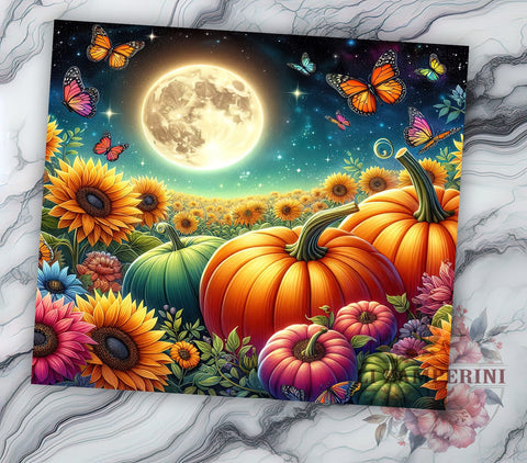 Pumpkins Fall 20oz Tumbler Wrap PNG, Floral Fall Tumbler Png, Straight & Tapered Tumbler Wrap, Instant Digital Download Sublimation Li Zamperini 