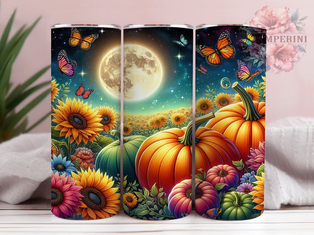 Pumpkins Fall 20oz Tumbler Wrap PNG, Floral Fall Tumbler Png, Straight & Tapered Tumbler Wrap, Instant Digital Download Sublimation Li Zamperini 