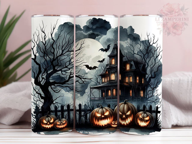 Pumpkins Haunted House 20oz Tumbler Wrap PNG, Spooky Fall Tumbler Png, Straight & Tapered Tumbler Wrap, Instant Digital Download Sublimation Li Zamperini 