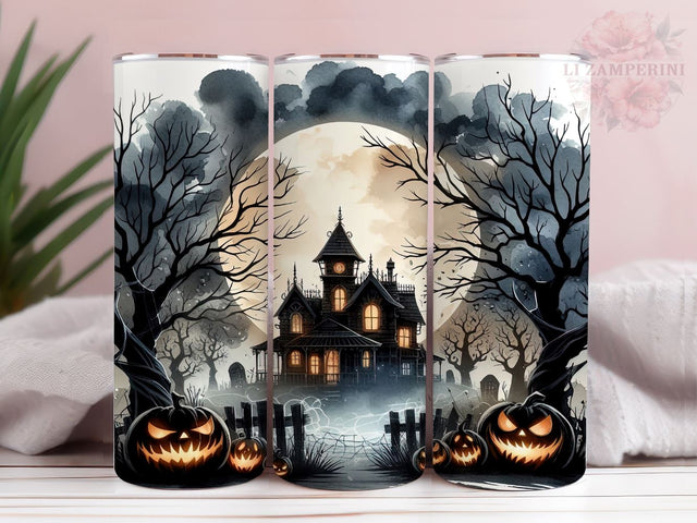 Pumpkins Haunted House 20oz Tumbler Wrap PNG, Spooky Fall Tumbler Png, Straight & Tapered Tumbler Wrap, Instant Digital Download Sublimation Li Zamperini 