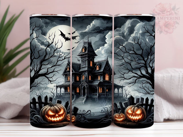 Pumpkins Haunted House 20oz Tumbler Wrap PNG, Spooky Fall Tumbler Png, Straight & Tapered Tumbler Wrap, Instant Digital Download Sublimation Li Zamperini 