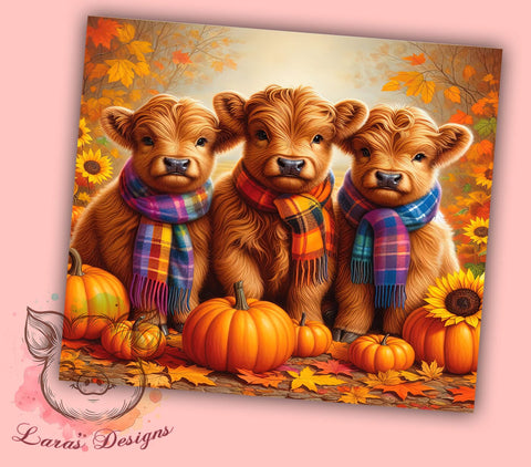 Pumpkins Highland Cows 20 oz Skinny Tumbler Sublimation Design, Straight & Tapered Tumbler Png, Fall Cows Tumbler Png, Digital Download PNG Sublimation Lara' s Designs 