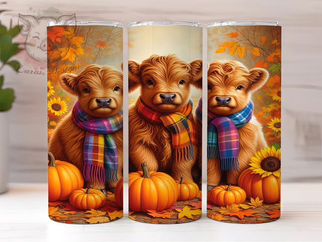 Pumpkins Highland Cows 20 oz Skinny Tumbler Sublimation Design, Straight & Tapered Tumbler Png, Fall Cows Tumbler Png, Digital Download PNG Sublimation Lara' s Designs 