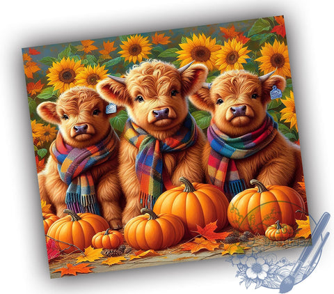 Pumpkins Highland Cows 20oz Skinny Tumbler PNG, Fall Cows Tumbler Sublimation Wrap, Straight & Tapered Tumbler Wrap, Instant Digital Download Sublimation ToriDesigns 