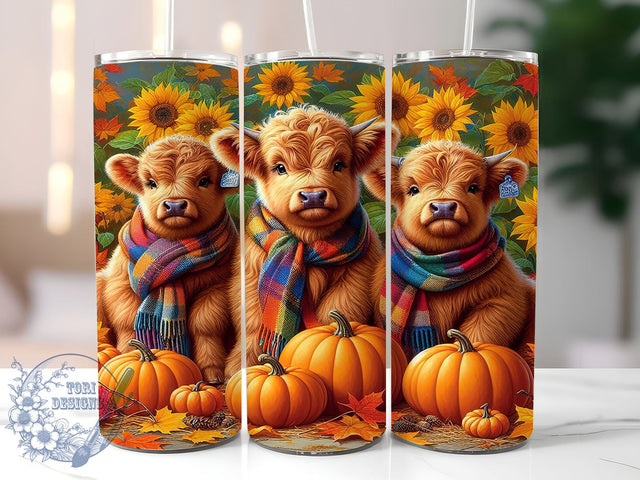Pumpkins Highland Cows 20oz Skinny Tumbler PNG, Fall Cows Tumbler Sublimation Wrap, Straight & Tapered Tumbler Wrap, Instant Digital Download Sublimation ToriDesigns 