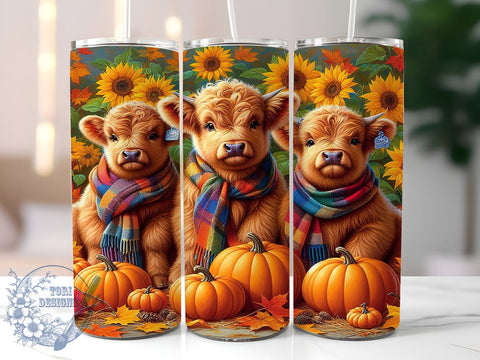 Pumpkins Highland Cows 20oz Skinny Tumbler PNG, Fall Cows Tumbler Sublimation Wrap, Straight & Tapered Tumbler Wrap, Instant Digital Download Sublimation ToriDesigns 