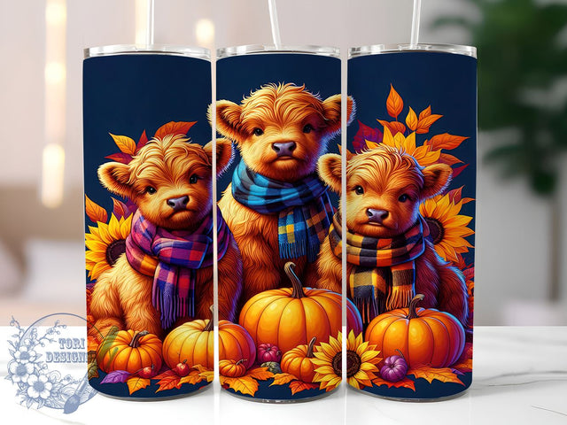 Pumpkins Highland Cows 20oz Skinny Tumbler PNG, Fall Cows Tumbler Sublimation Wrap, Straight & Tapered Tumbler Wrap, Instant Digital Download Sublimation ToriDesigns 