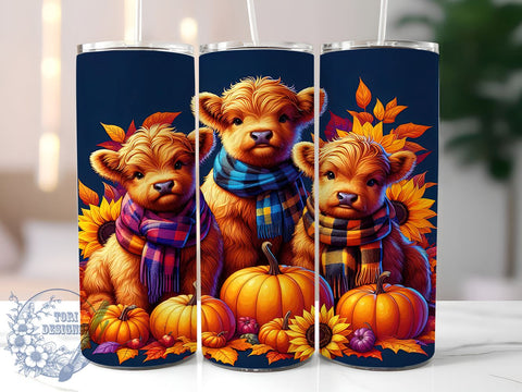 Pumpkins Highland Cows 20oz Skinny Tumbler PNG, Fall Cows Tumbler Sublimation Wrap, Straight & Tapered Tumbler Wrap, Instant Digital Download Sublimation ToriDesigns 