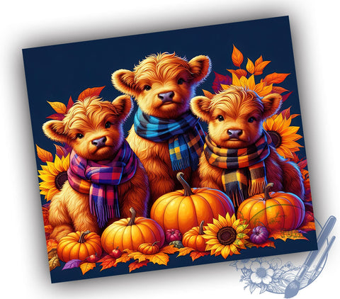 Pumpkins Highland Cows 20oz Skinny Tumbler PNG, Fall Cows Tumbler Sublimation Wrap, Straight & Tapered Tumbler Wrap, Instant Digital Download Sublimation ToriDesigns 
