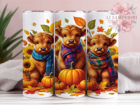 Pumpkins Highland Cows 20oz Tumbler Wrap PNG, Fall Cows Tumbler PNG Sublimation Design, Straight & Tapered Tumbler Wrap, Instant Digital Download Sublimation Li Zamperini 