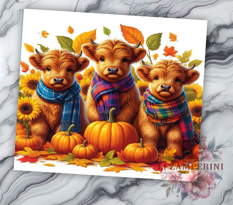 Pumpkins Highland Cows 20oz Tumbler Wrap PNG, Fall Cows Tumbler PNG Sublimation Design, Straight & Tapered Tumbler Wrap, Instant Digital Download Sublimation Li Zamperini 