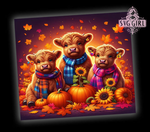 Pumpkins Highland Cows 20oz Tumbler Wrap Sublimation Design, Straight Tapered Tumbler Wrap, Fall Cows Tumbler Png, Instant Digital Download Sublimation SvggirlplusArt 