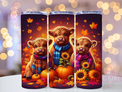 Pumpkins Highland Cows 20oz Tumbler Wrap Sublimation Design, Straight Tapered Tumbler Wrap, Fall Cows Tumbler Png, Instant Digital Download Sublimation SvggirlplusArt 