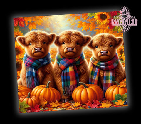 Pumpkins Highland Cows 20oz Tumbler Wrap Sublimation Design, Straight Tapered Tumbler Wrap, Fall Cows Tumbler Png, Instant Digital Download Sublimation SvggirlplusArt 