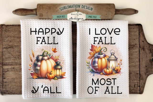 Pumpkins & Lanterns | Fall Kitchen Towel Sublimation Designs Sublimation Ewe-N-Me Designs 