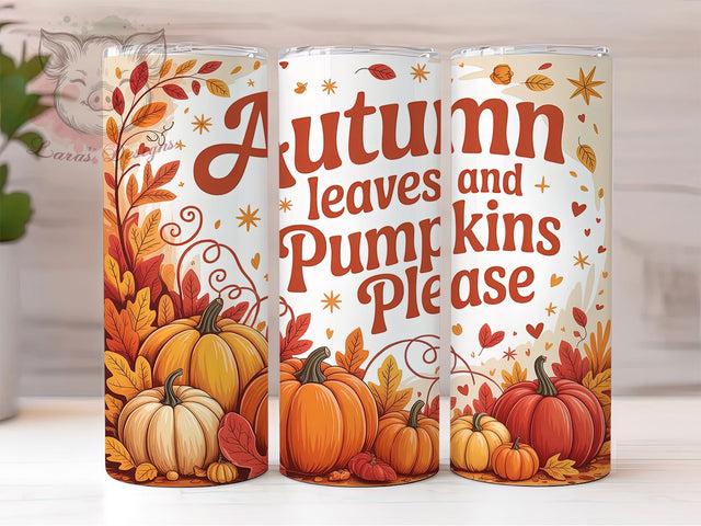 Pumpkins Please Cozy Fall Tumbler Wrap, Fall Tumbler Png, Pumpkins Please Tumbler, 20oz Skinny Tumbler Wrap, Thanksgiving Tumbler Design, Cozy Fall Sublimation, Fall Leaves And Pumpkins Sublimation Lara' s Designs 