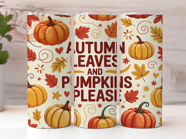 Pumpkins Please Cozy Fall Tumbler Wrap, Fall Tumbler Png, Pumpkins Please Tumbler, 20oz Skinny Tumbler Wrap, Thanksgiving Tumbler Design, Cozy Fall Sublimation, Fall Leaves And Pumpkins Sublimation Lara' s Designs 