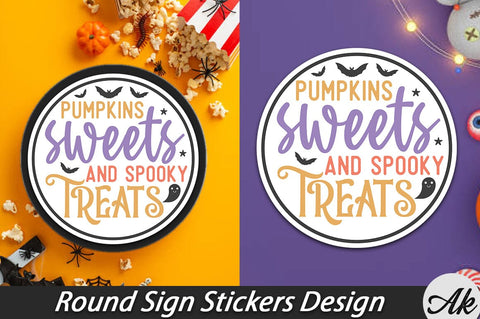 Pumpkins sweets and spooky treats Round Sign Stickers Design SVG akazaddesign 