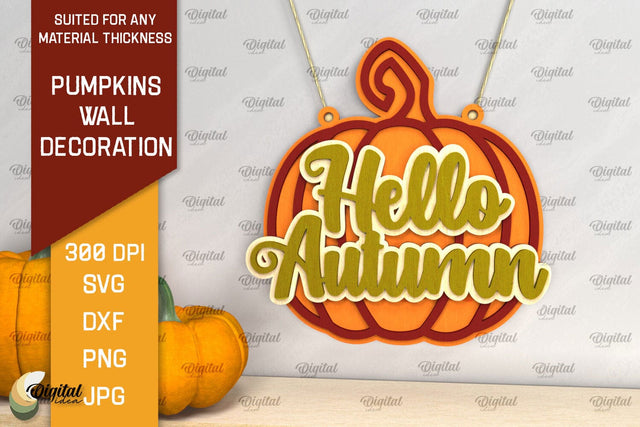 Pumpkins Wall Decoration Laser Cut. Hello Fall SVG Design SVG Evgenyia Guschina 