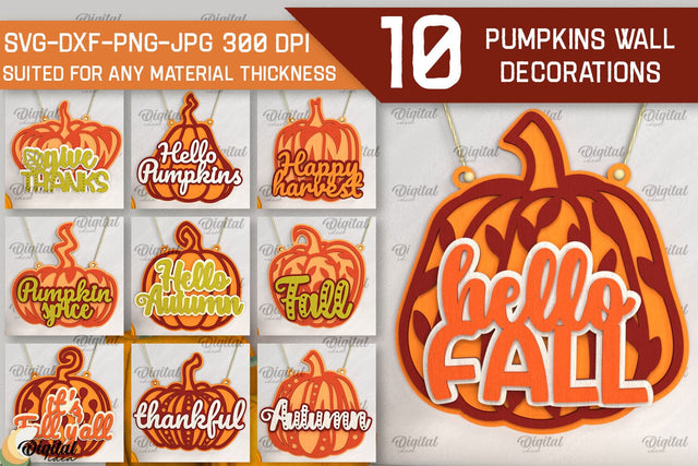 Pumpkins Wall Decorations Laser Cut Bundle. Fall Pumpkin SVG SVG Evgenyia Guschina 