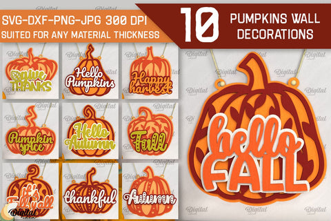 Pumpkins Wall Decorations Laser Cut Bundle. Fall Pumpkin SVG SVG Evgenyia Guschina 
