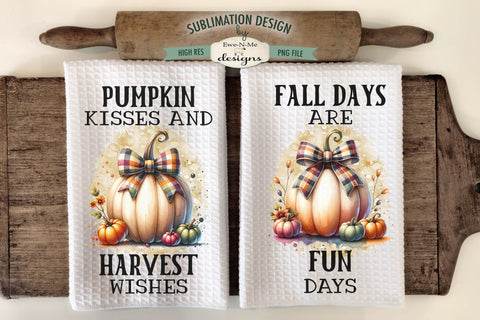 Pumpkins With Plaid Bows | Kitchen Towel Sublimation Designs Sublimation Ewe-N-Me Designs 