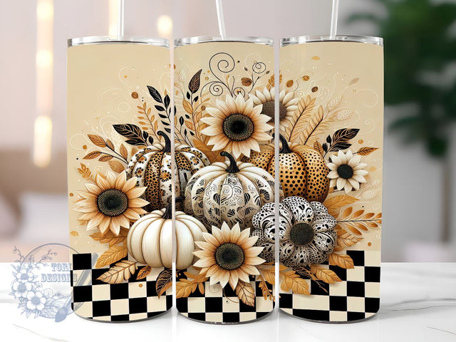 Pumpkins With Sunflowers 20oz Skinny Tumbler, Fall Tumbler Png, Straight & Tapered Tumbler Wrap, Instant Digital Download Sublimation ToriDesigns 