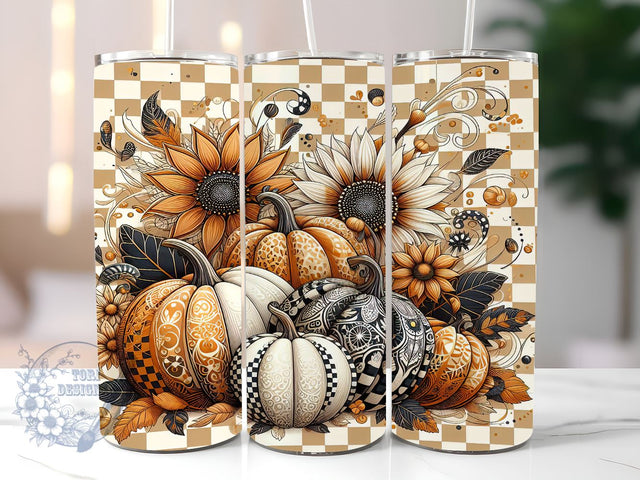 Pumpkins With Sunflowers 20oz Skinny Tumbler, Fall Tumbler Png, Straight & Tapered Tumbler Wrap, Instant Digital Download Sublimation ToriDesigns 