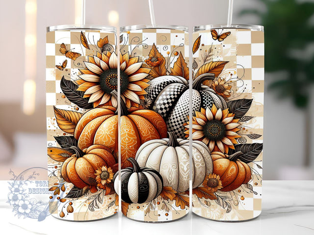 Pumpkins With Sunflowers 20oz Skinny Tumbler, Fall Tumbler Png, Straight & Tapered Tumbler Wrap, Instant Digital Download Sublimation ToriDesigns 